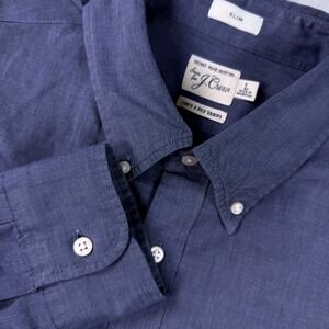 J.Crew Mens Shirt Sz Large Secret Wash Slim Button Down Blue BJ742 2 Ply Yarns